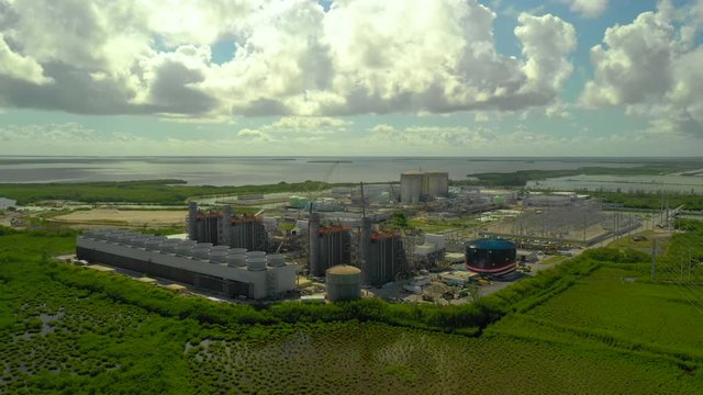 Aerial 4k video power plant nuclear reactors