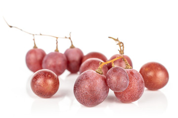 Lot of whole fresh purple grape rose isolated on white background