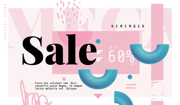 Mega Sale Banner in Contemporary Style. Vector Illustration.