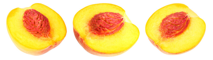 peach fruit slices isolated on white background