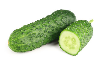 fresh cucumbers with slices isolated on white background