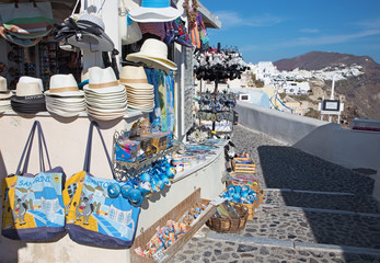 SANTORINI, GREECE - OCTOBER 5, 2015: The street of Oia with the souvenirs shops and restaurants.