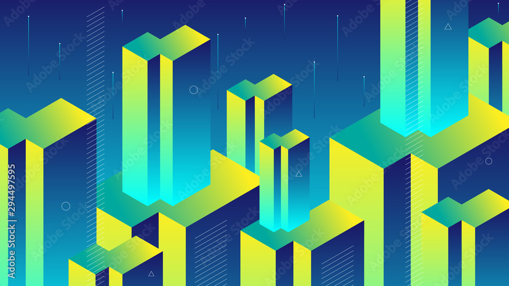 Wall mural modern abstract background with isometric element lines and beams. the background can be used for la