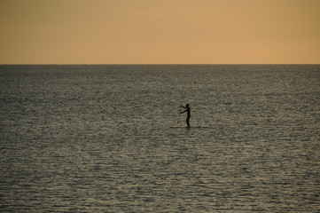 Fototapeta premium スタンドアップパドルサーフィン 夕暮れの海