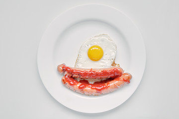 Fried egg and two sausages for healthy breakfast