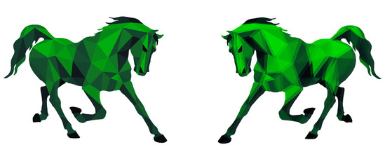 prancing horse, vector-isolated image on a white background in the style of low poly 