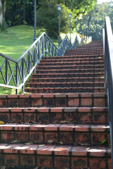 stone staircase with railing, sturdy construction