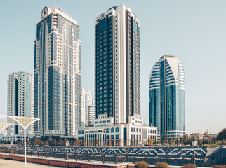 Fototapeta na wymiar Skyscrapers complex Grozny City. RUSSIA, Chechen Republic, Grozniy city.