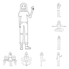 Isolated object of posture and mood sign. Set of posture and female vector icon for stock.
