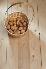 Basket with walnuts top view