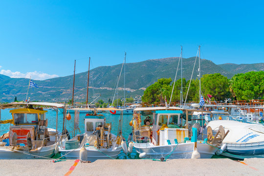 Ermioni waterfront moored fishing boats