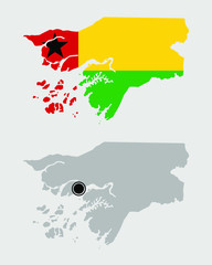 Contour of Guinea Bissau in grey and in flag colors