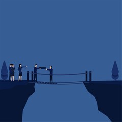 Obraz premium Business flat vector concept team fix the bridge together metaphor of teamwork.