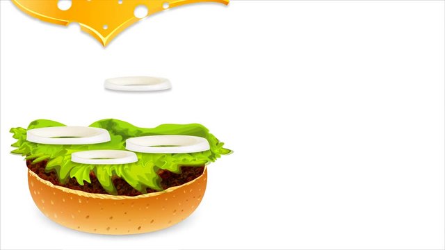 Fast food burger drink french fries, art video illustration.