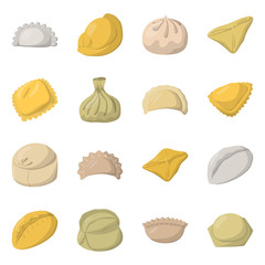 Vector design of dumplings and food symbol. Collection of dumplings and stuffed stock symbol for web.