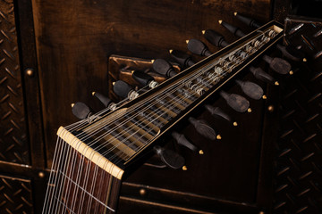 Lute of the 17th century. Close-up details......