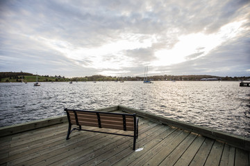 Chair with the beautiful view on the ocean in Lunenburg Nova Scotia