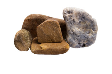 Different types of stones are stacked on a separate white background.