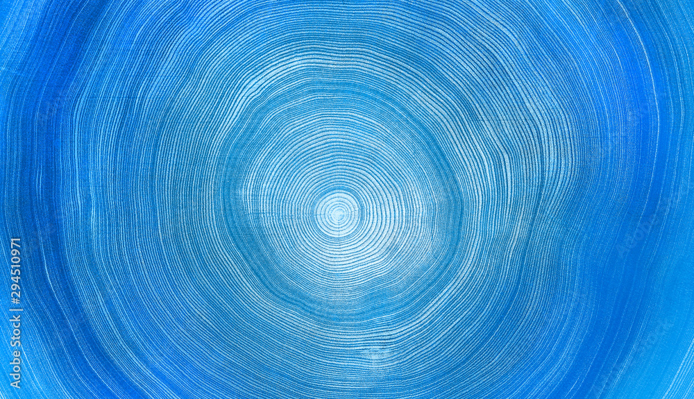 Wall mural detailed cool blue denim texture of tree end cut of a felled tree. rough organic texture of tree rin