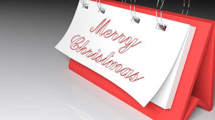 Merry Christmas in elegant red characters on a white paper - 3D rendering illustration