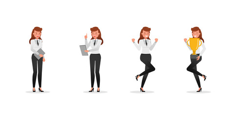 Fototapeta na wymiar Business Woman showing different gestures character vector design. no14
