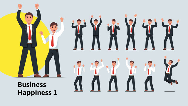 Business men gesturing raised hands with fists