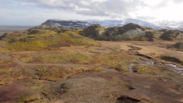 Hiking in Iceland with some snow on the mountains