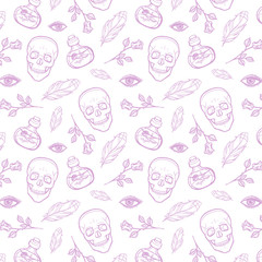 Skull with eyes. Cute Halloween background. Seamless pattern background.