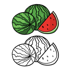 doodle watermelon slice with half. cartoon vector illustration