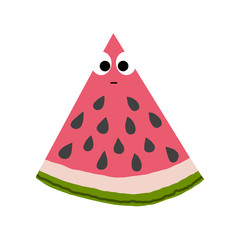 Vector illustration of cut watermelon character on white.