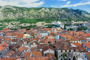 Fototapeta na wymiar Panorama of the Old Town and the Bay of Kotor, Montenegro