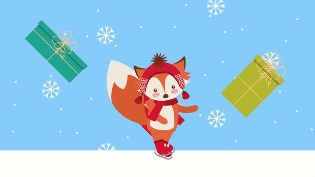 happy merry christmas fox with gifts