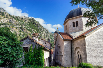 Fototapeta na wymiar St Nicholas Church and St John Fortress in Kotor, Montenegro