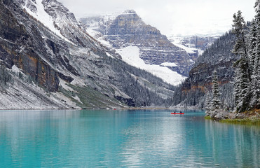 View on the Lake Louise and Rocky Mountains in Banff National Park, Alberta, Canada