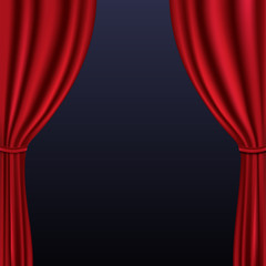 Realistic colorful red velvet curtain folded on background. Option curtain at home in the cinema. Vector Illustration. EPS10