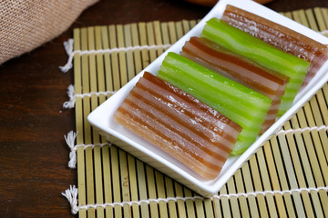 Kue lapis. Indonesian traditional cake with colorful layered soft rice flour pudding