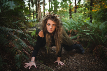 young woman in medusa costume Halloween 
