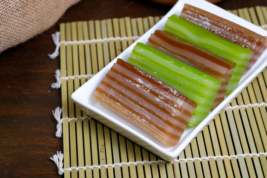 Kue lapis. Indonesian traditional cake with colorful layered soft rice flour pudding