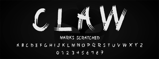 Claw marks scratched alphabet font and number.
