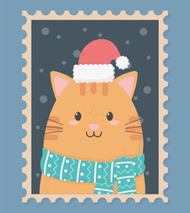 cute cat celebration happy christmas stamp