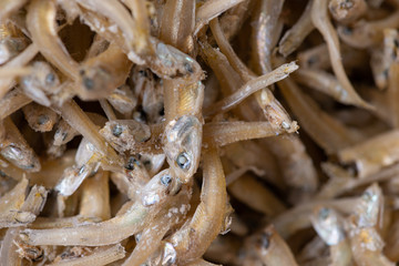 Sun dried anchovies used in Asian cuisine