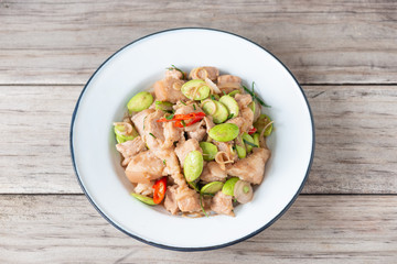 Stir Fried Pork with Shrimp Paste and bitter beans