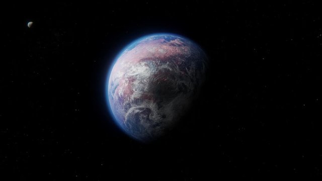 Habitable Earth like alien exoplanet with moon in space 4K