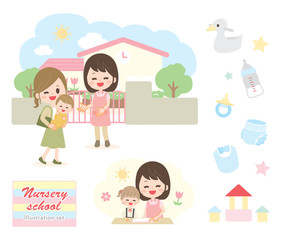 Nursery and kindergarten illustration set