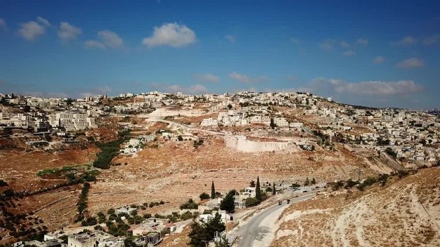 Aerial footagve over Wadi  Kidron in East Jerusalem, Israel Drone view over Wadi  Kidron in East Jerusalem, Israel