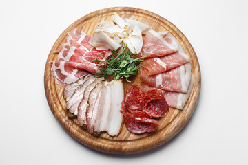 assorted meat on white background