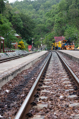 Obraz premium railroad tracks or railway Tunnel pass in thailand
