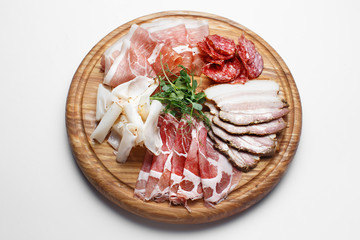 assorted meat on white background
