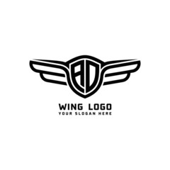 AD initial logo wings, abstract letters in the middle of black