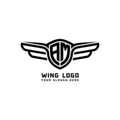 AM initial logo wings, abstract letters in the middle of black